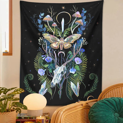 DecorBites™ Deer Skull Mushroom Moon Wall Hanging Psychedelic Tapestry Witchcraft Decor