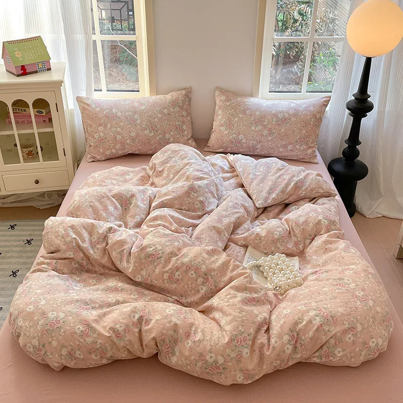 DecorBites™ Cotton Flower Print Bedding Set - Romantic High-Density Comforter for Adults