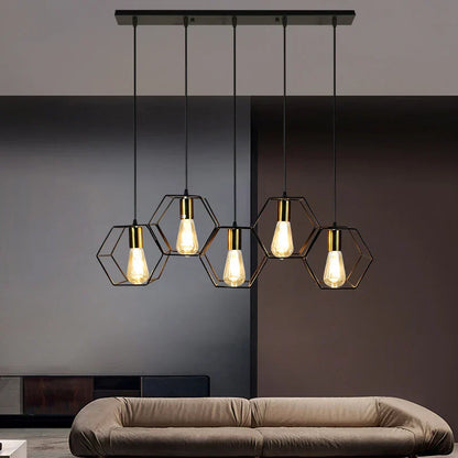 DecorBites™ Geometric LED Chandelier: Modern Metal Frame Light for Dining Room or Bedroom
