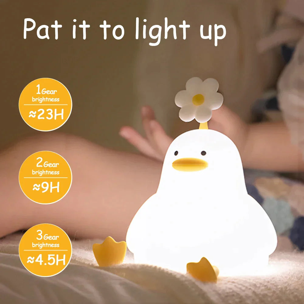 DecorBites™ Duck Cartoon Silicone Night Lamp - USB Rechargeable, Touch Sensor, Timer