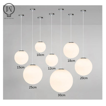 Modern White Globe Glass Pendant Light in Gold, Black, or Silver
