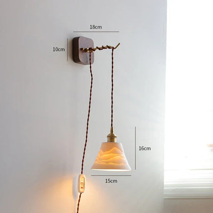 DecorBites™ LED Wall Sconce Modern Japan Style Ceramic Lampshade Wooden Base Light