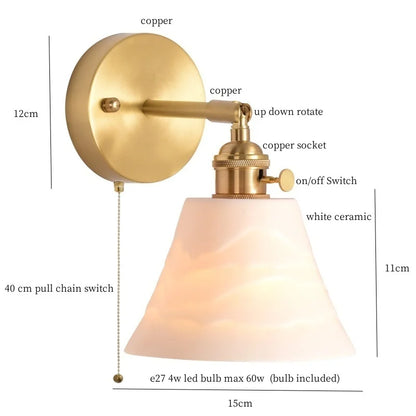 DecorBites™ Ceramic LED Wall Sconce with Pull Chain for Bedroom, Living Room, or Bathroom
