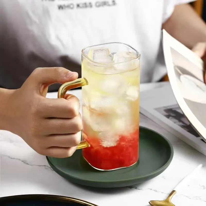 DecorBites™ 400ml Square Glass Mug, Microwave Safe, Transparent, Party Beer Coffee Cup
