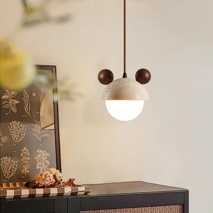 DecorBites™ Cream Glass LED Pendant Lights Modern Wood Yellow Travertine Pendant Lamp