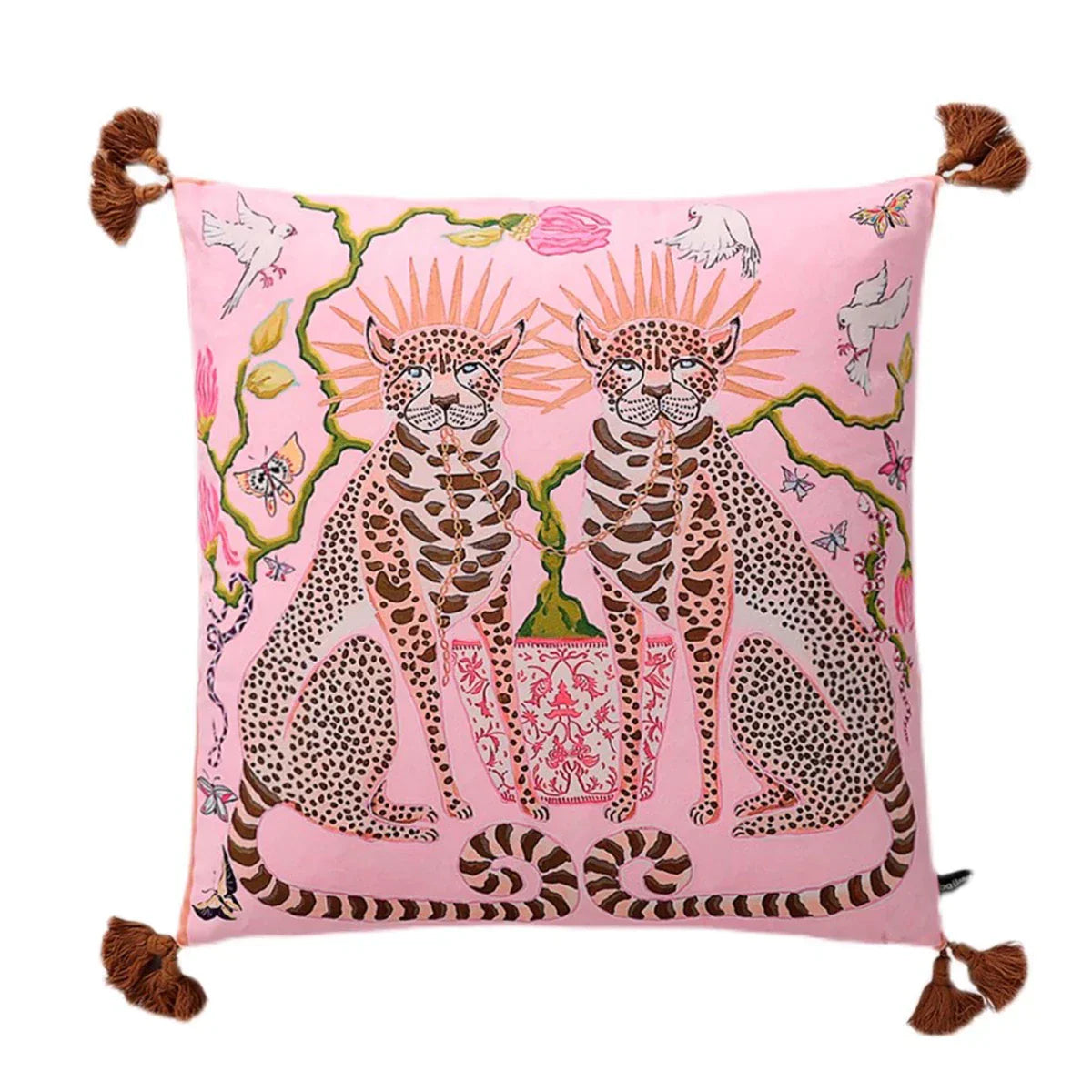 DecorBites™ Luxe Cheetah Halo Pillowcase: Decorative Tassel Cushion Cover GG Style