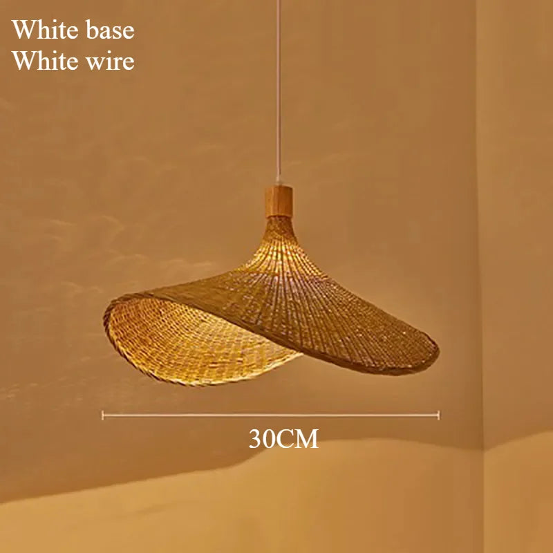 Handwoven Bamboo Straw Hat Pendant Light