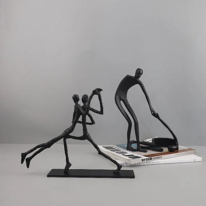 DecorBites™ Geometric Couple Cast Iron Figure Sculpture for Home Decor