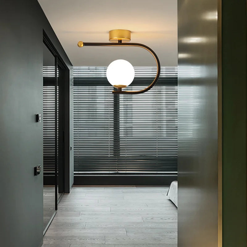 Gold Glass Iron Ceiling Light For Living Space
