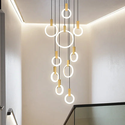 DecorBites™ LED Wood Stair Chandelier: Modern Nordic Living Room Ceiling Pendant Lights