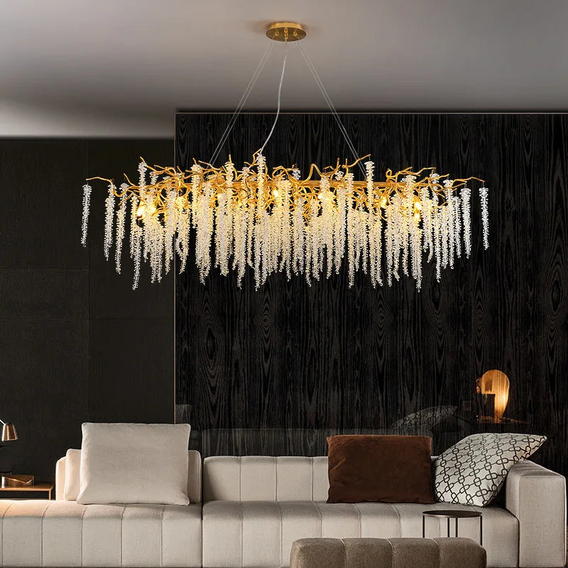 DecorBites™ Crystal Tassel Ceiling Chandelier for Luxe Living Room, Hall, and Restaurant Decor