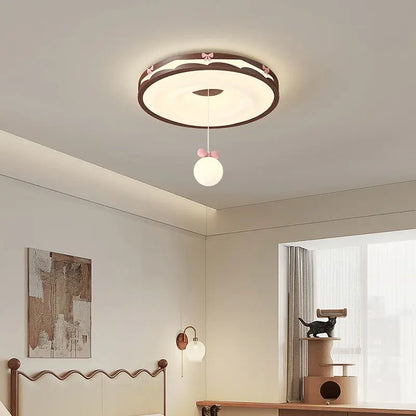 DecorBites™ Cream Wind Walnut Round Master Bedroom Lamp Warm Retro Hanging Ball Ceiling