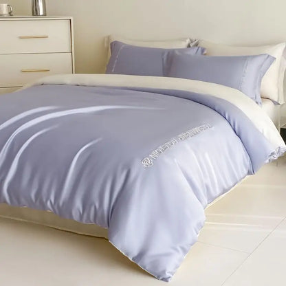 DecorBites™ Cotton Solid Color Bedding Set, Premium Quality Embroidery Quilt Cover, Single Bed.