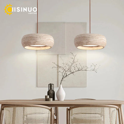 Wabi-Sabi Round Travertine Stone Pendant Light