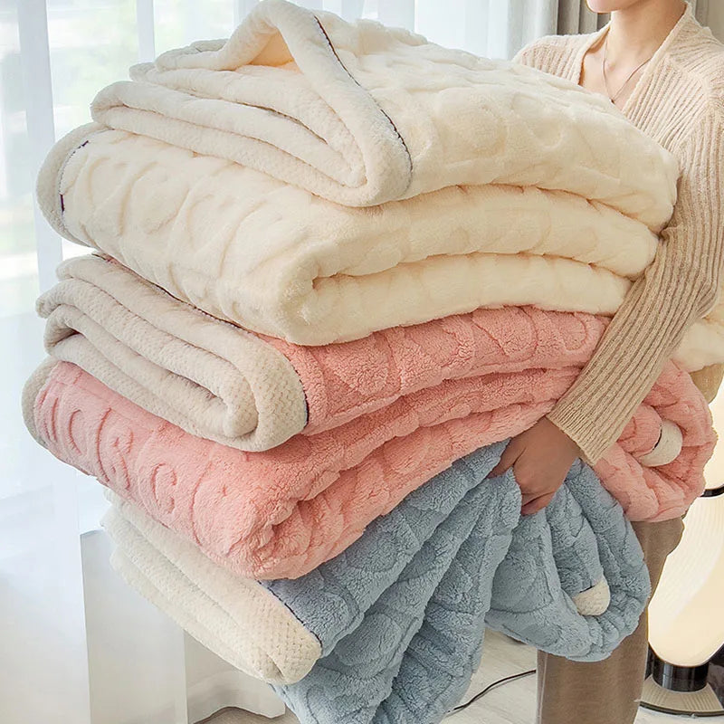 DecorBites™ Cozy Jacquard Taffeta & Flannel Nap Blanket - Warm, Thick Comforter for Bedroom