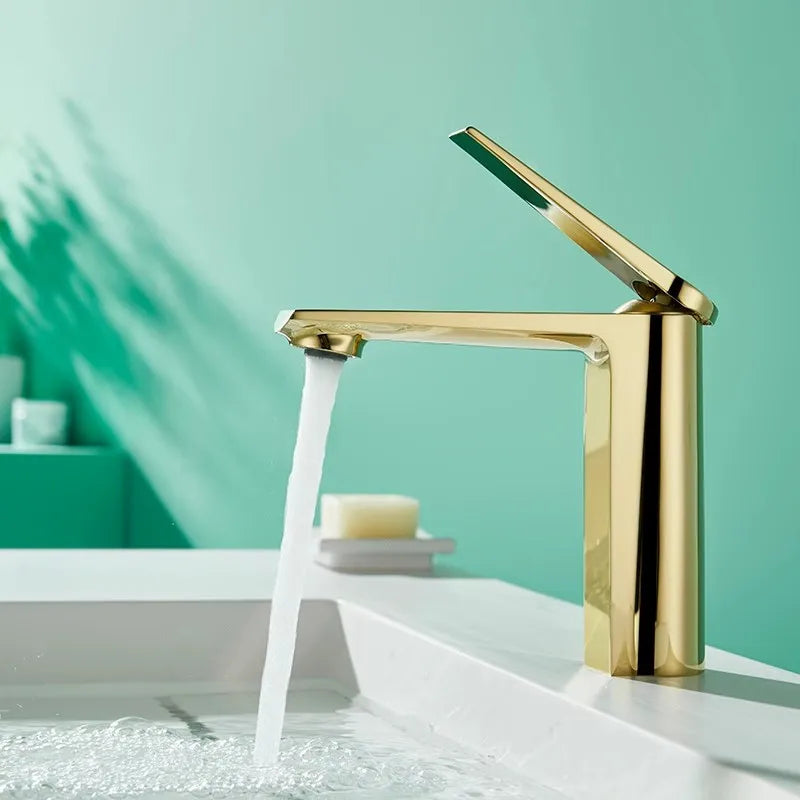 DecorBites™ Gold Gray Bathroom Faucet Single Handle Mixer Sink Tap Deck Mounted