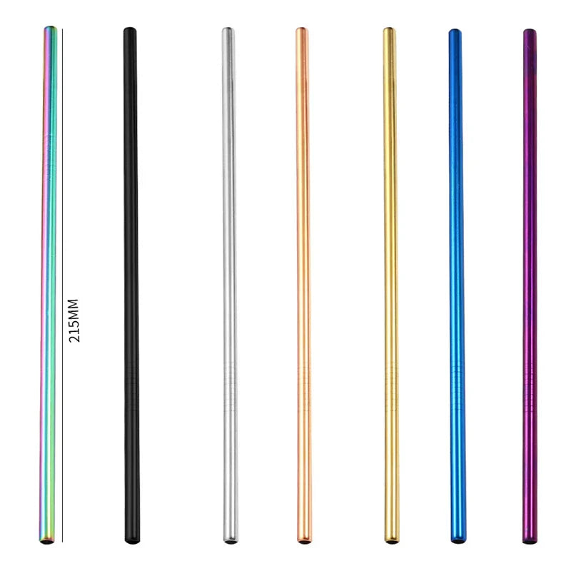 DecorBites™ 304 Stainless Steel Reusable Straws Set for Drinks - Eco-Friendly Metal Curved & Straight