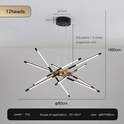 DecorBites™ Gold LED Ceiling Chandelier for Living Room Bedroom Kitchen - Dimmable Pendant Light