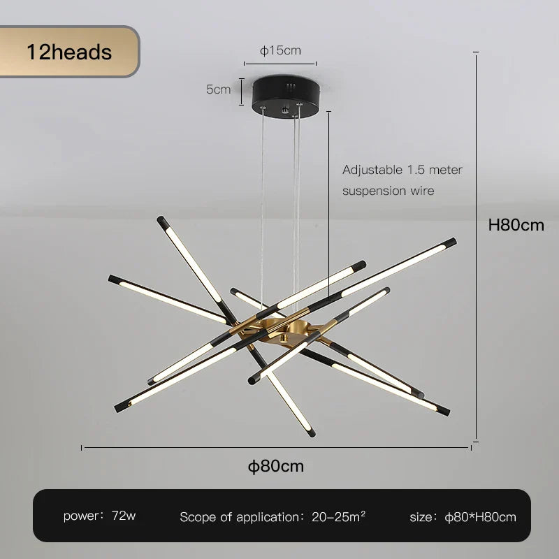 Gold LED Ceiling Chandelier 12-Head Dimmable