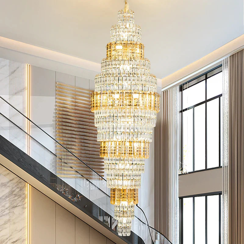 DecorBites™ Crystal Duplex Chandelier: Luxe Hollow Design for Living Room, Staircase.