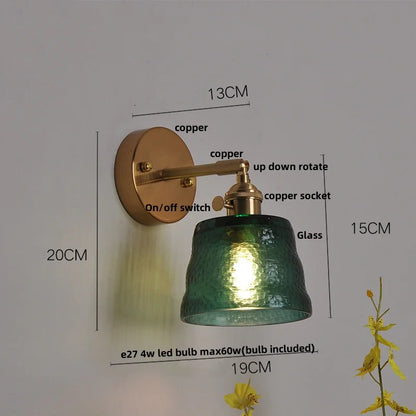 DecorBites™ Clear Glass LED Wall Lights Brass E27 Pull Chain Switch Bedside Lamp