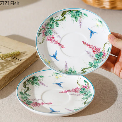 DecorBites™ Green Willow Porcelain Tea Cup & Saucer Set - Elegant Tableware and Coffee Mug