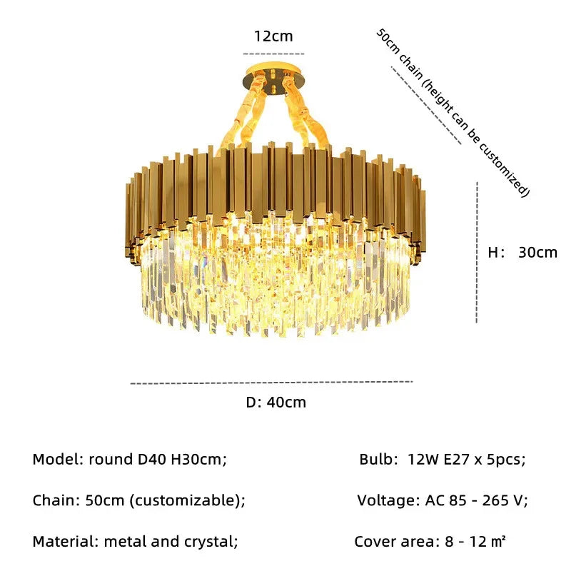 DecorBites™ Gold Crystal Chandelier: Modern Luxury LED Pendant Lights for Living, Dining, Bedroom Decor