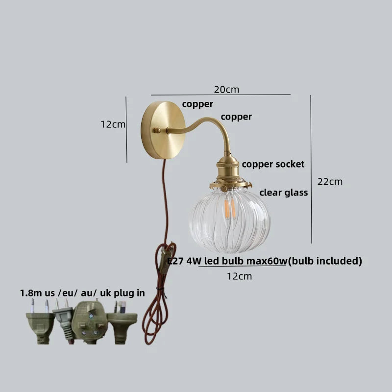 Green Glass Wall Sconce Copper Socket Pull Chain
