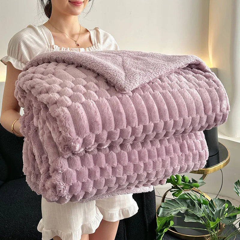 DecorBites™ Double-Layer Lamb Plush Throw Blanket for Home and Travel