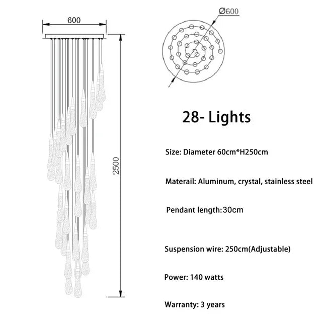 DecorBites™ Crystal LED Chandelier: Modern Loft Art Pendant Lighting for Restaurant, Bar, Staircase