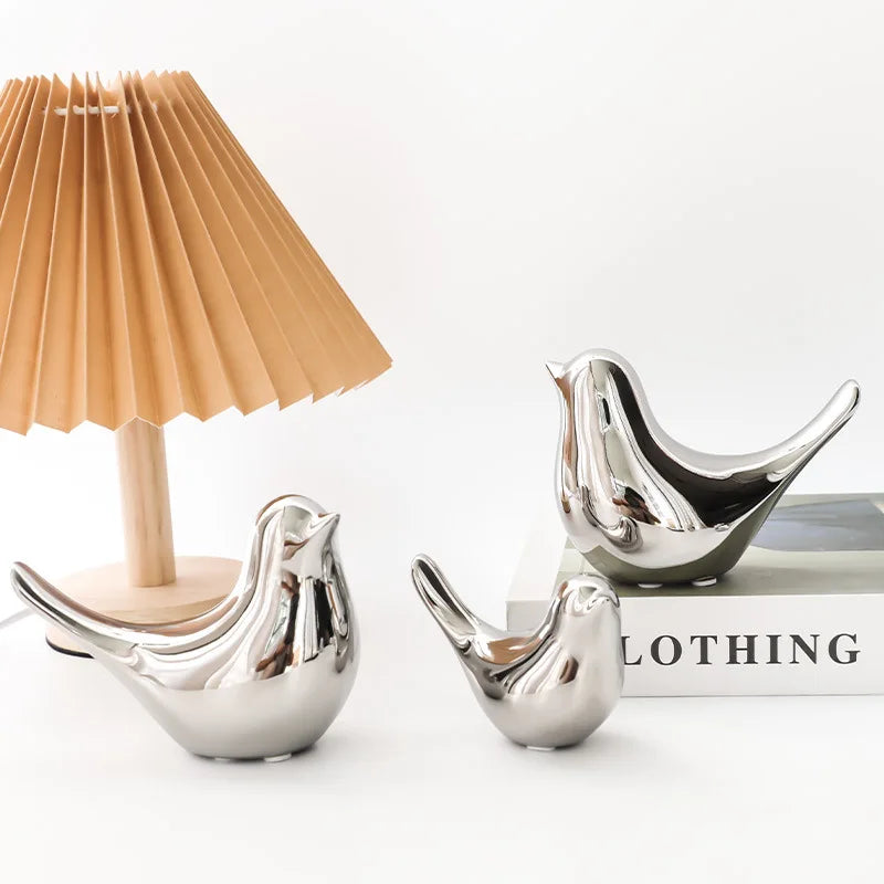 Gold Silver Bird Statues