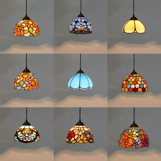 European Stained Glass Pendant Light, 20cm
