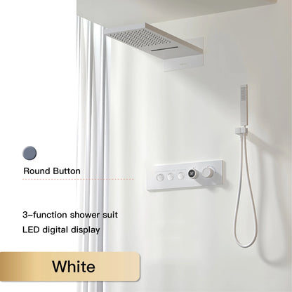 Luxury  black brass shower system wall-mounted LED digital display design Cold & hot dual-control 4-function ceiling shower Tap