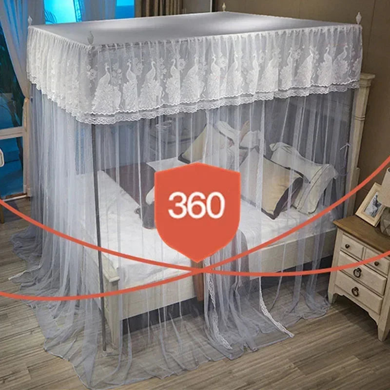 DecorBites™ Lace Palace Mosquito Net Tent for Queen/Double Bed with Stainless Steel Frame