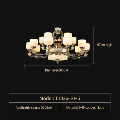 DecorBites™ Copper Jade Duplex Chandelier: Chinese Villa Hall Lighting for Hotel Lobby & Living Room