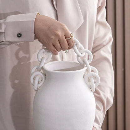 DecorBites™ Geometric Chain Porcelain Vase - Stylish Room Decor & Flower Vase