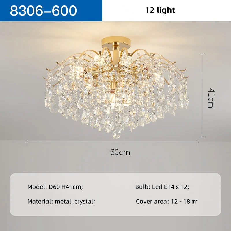 Gold Crystal Chandelier Light K9 14-Light D80cm