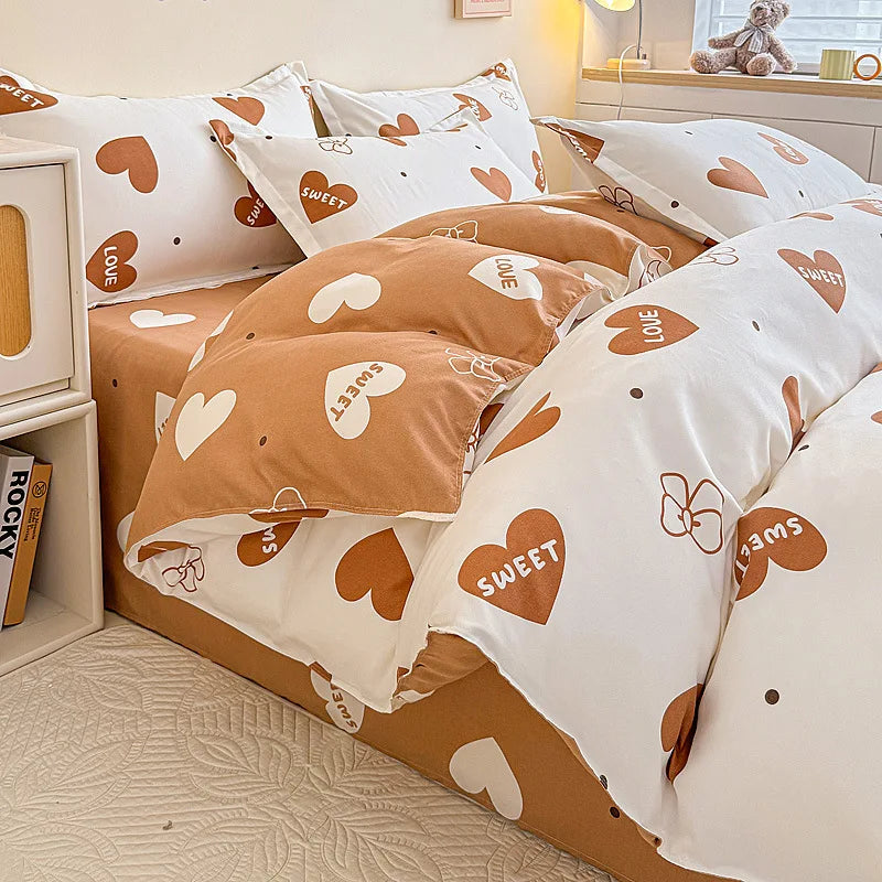 DecorBites™ Cozy Flower Print Bedding Set: Brushed Cotton, Skin-Friendly, Soft, Thick, 4Pcs