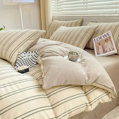 DecorBites™ Double Layer Yarn Cozy Bed Sheet Set - High-Quality Washed Cotton Printed Bedding
