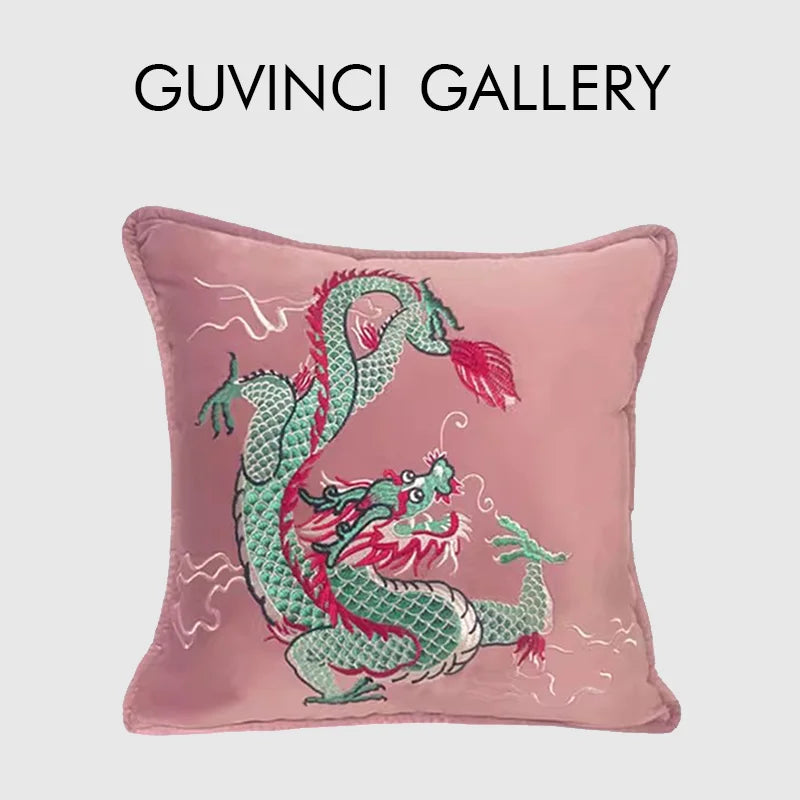 DecorBites™ Dragon Velvet Pillow Cover 48x48 Pink Outdoor Decor for Couch Bed