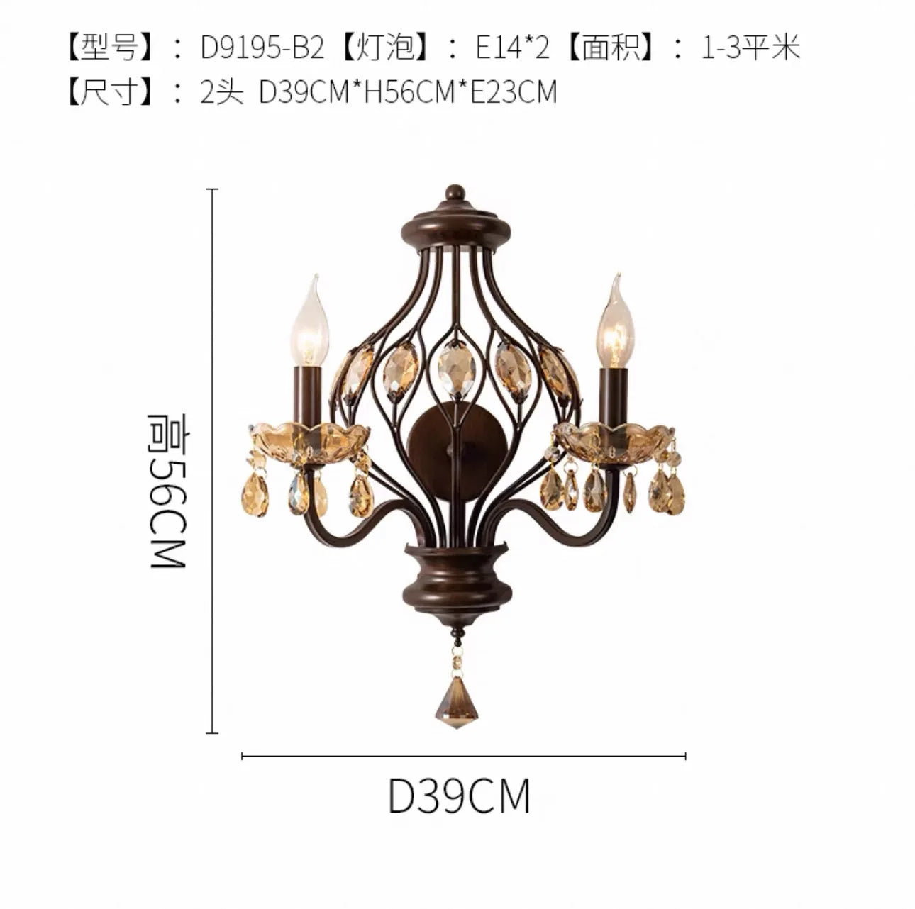 DecorBites™ Crystal Candle Wall Lamp LED E14 Iron Art Living Room Bedroom Bar