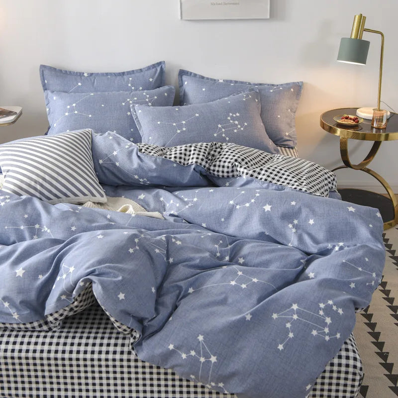 DecorBites™ Cozy Flower Print Bedding Set: Brushed Cotton, Skin-Friendly, Soft, Thick, 4Pcs