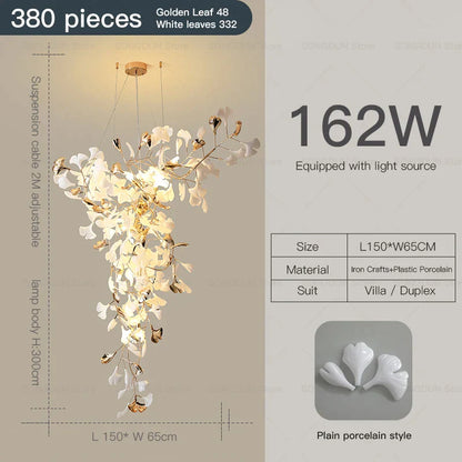 DecorBites™ Gingko Leaf Ceramic Chandelier: Modern Nordic Living Room & Hotel Lobby Lighting