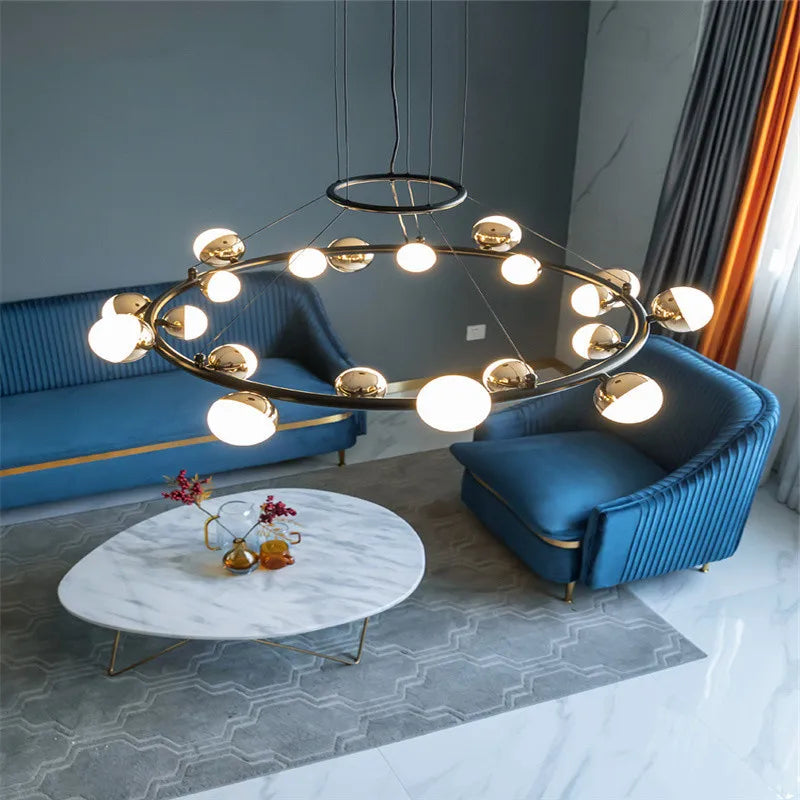 Gold Art Deco Chandelier 30-Ball Acrylic Design