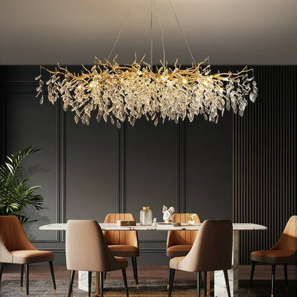 DecorBites™ Crystal Branch LED Pendant Chandelier - Gold Suspend Lamp for Luxury Dining Room
