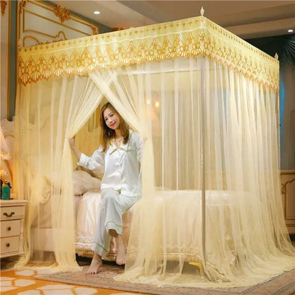 DecorBites™ Lace Mosquito Tent with Stainless Steel Bracket for Queen King Canopy Bed