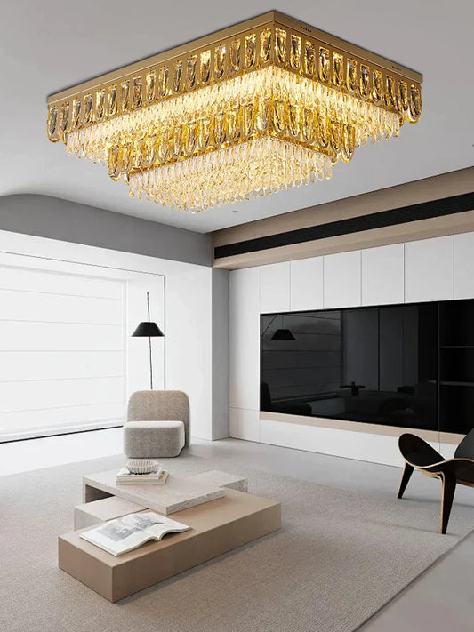 DecorBites™ Gold Crystal Ceiling Light: Luxury Vintage Chandelier for Living Room