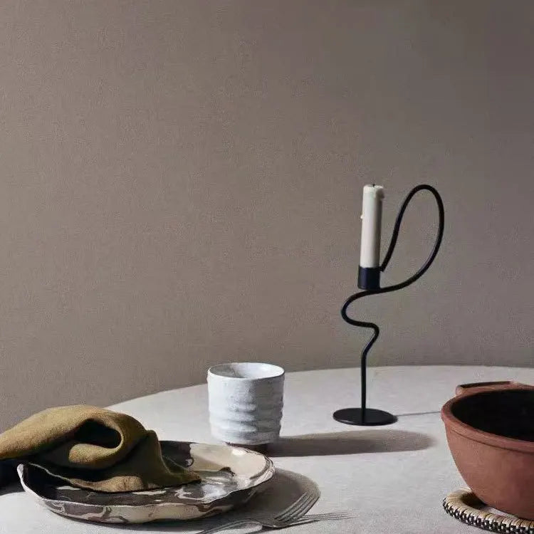 DecorBites™ Geometric Black Metal Candlestick Candelabrum - Handcrafted Home Decor & Wedding Centerpiece