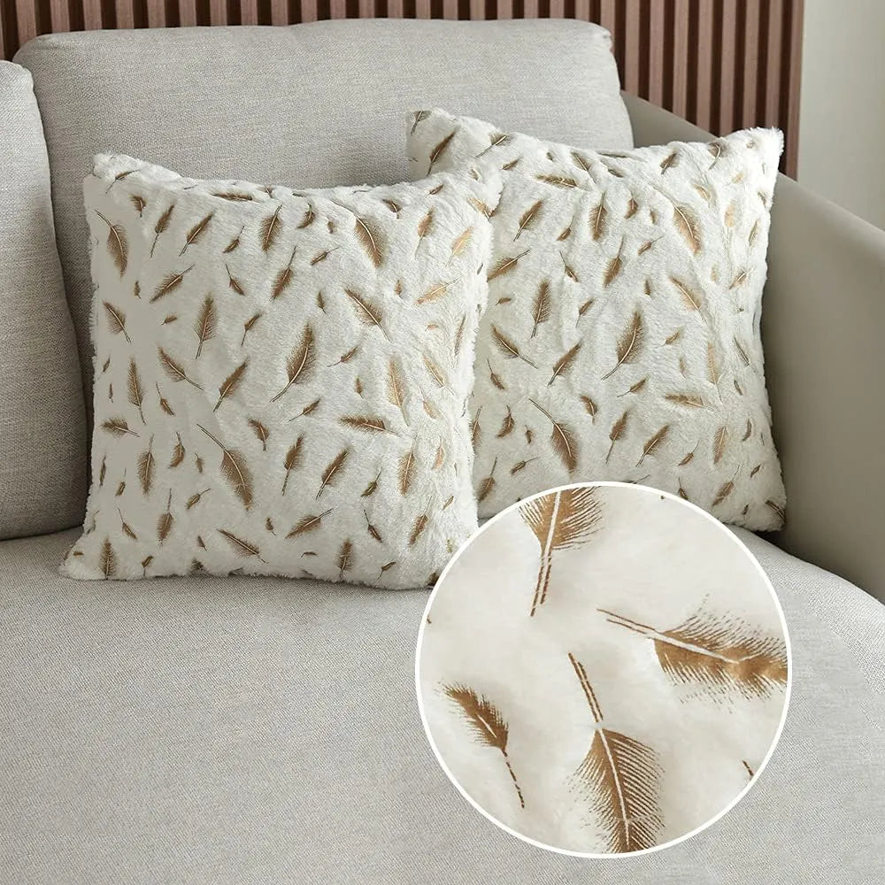 Gold Feather Velvet Pillow