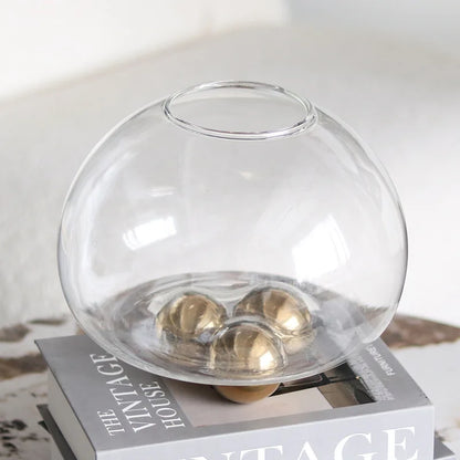 DecorBites™ Geometric Golden Ball Glass Vase for Floral Arrangements and Home Decor